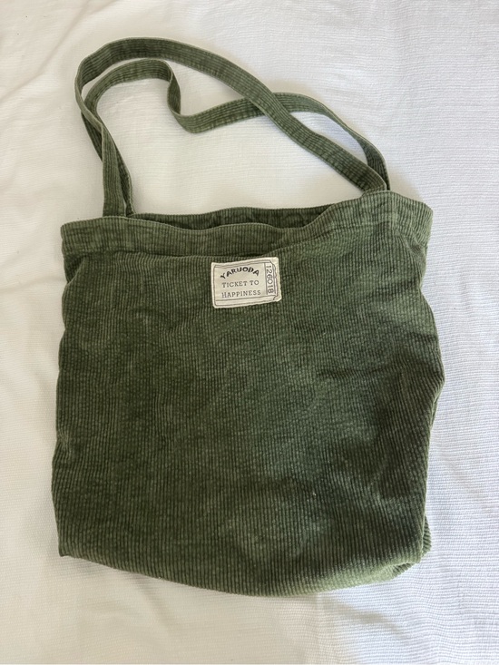 Handbags - Green Corduroy Tote Bag - Ticket to Happiness Patch
